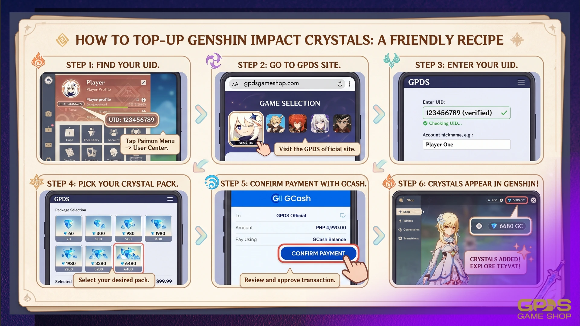 Step-by-step guide to top up Genshin Impact Crystals with GCash in the Philippines