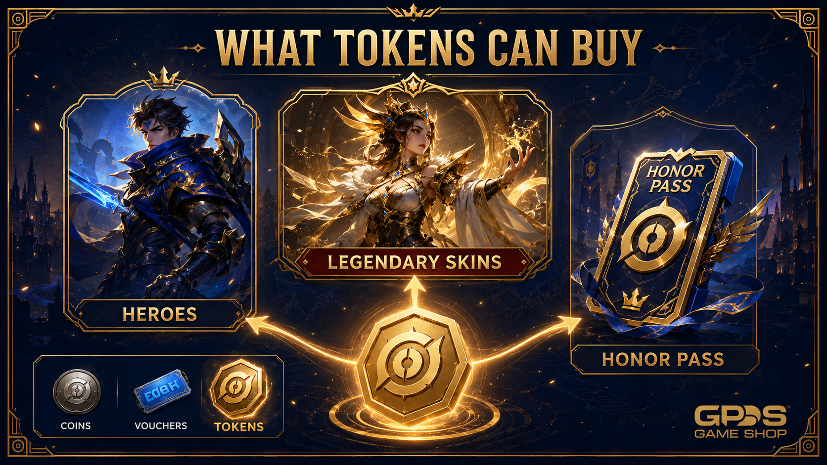 What Honor of Kings Tokens can buy, including heroes, Legendary skins, and the Honor Pass