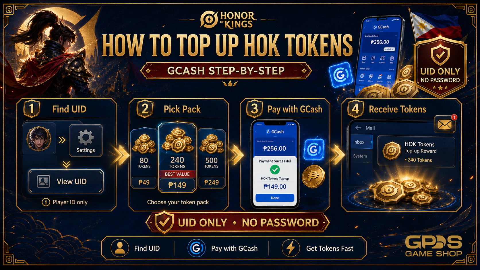 Step-by-step guide to topping up Honor of Kings Tokens with GCash using your Player ID