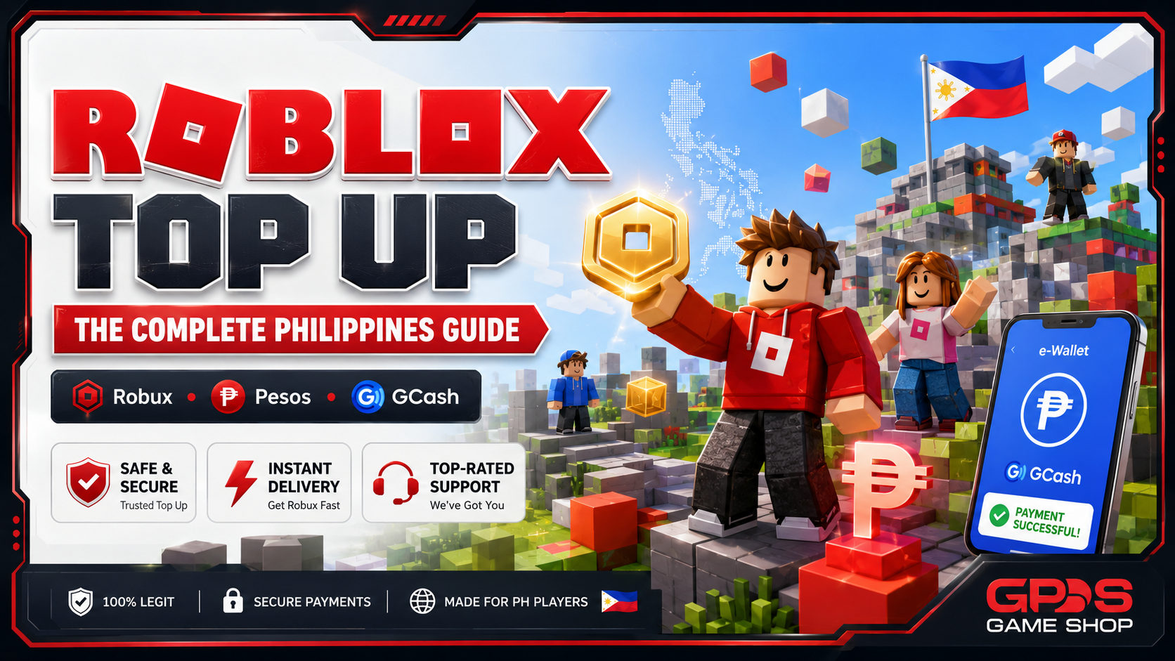 Roblox Robux top-up guide for the Philippines, paid in pesos with GCash through GPDS Game Shop
